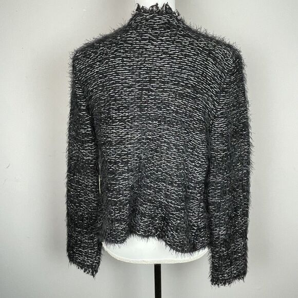 1. State Winter Frost Black White Eyelash Fringe Open Cardigan Jacket NWT Size M - Picture 5 of 12